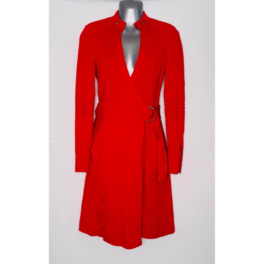 Diane von Furstenberg Wrap Dress Moto Ribbed Womens 4 Red Wool Edgy Chic‎ Luxury